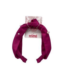 Scunci Headband Magenta Color With White Pearls Headband 1 Inch Wide‎ New